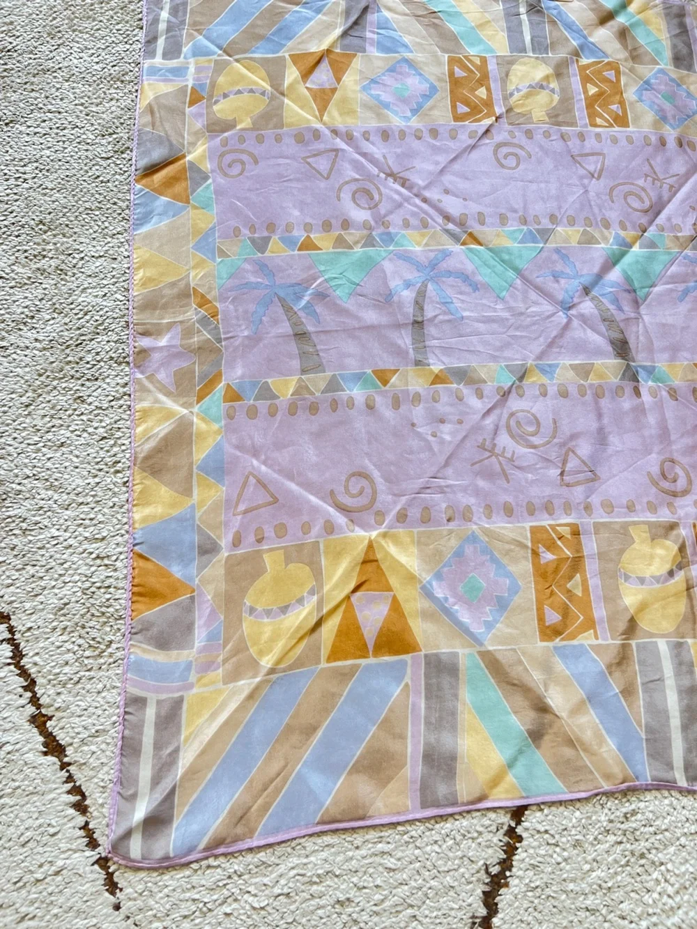 80s Pastel Silk Scarf Tropical Palm Trees Southwest Geometric Abstract 30